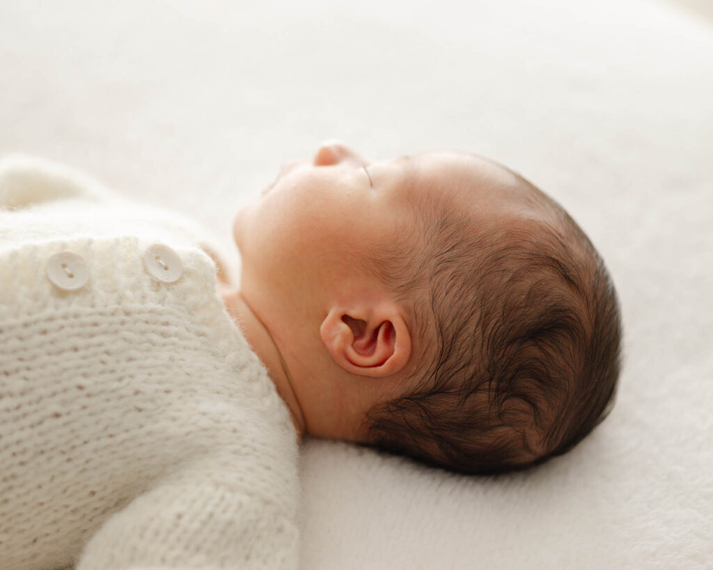 detail profile of newborn baby head