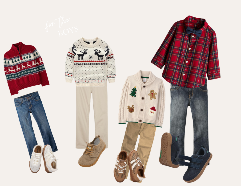 multiple examples of clothing examples for little boys for Santa Minis photos in Fort Collins studio