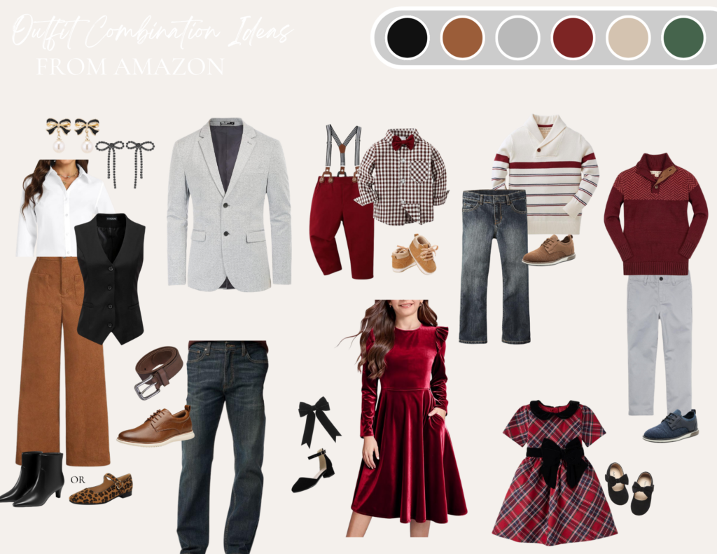 example of a deep red color palette of clothing for a family for christmas photos