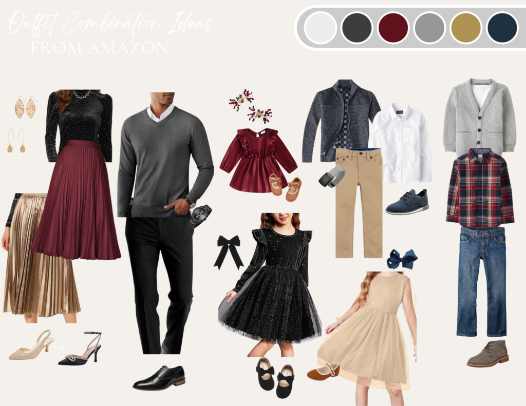 example of dressy clothing for a family of seven for Christmas minis
