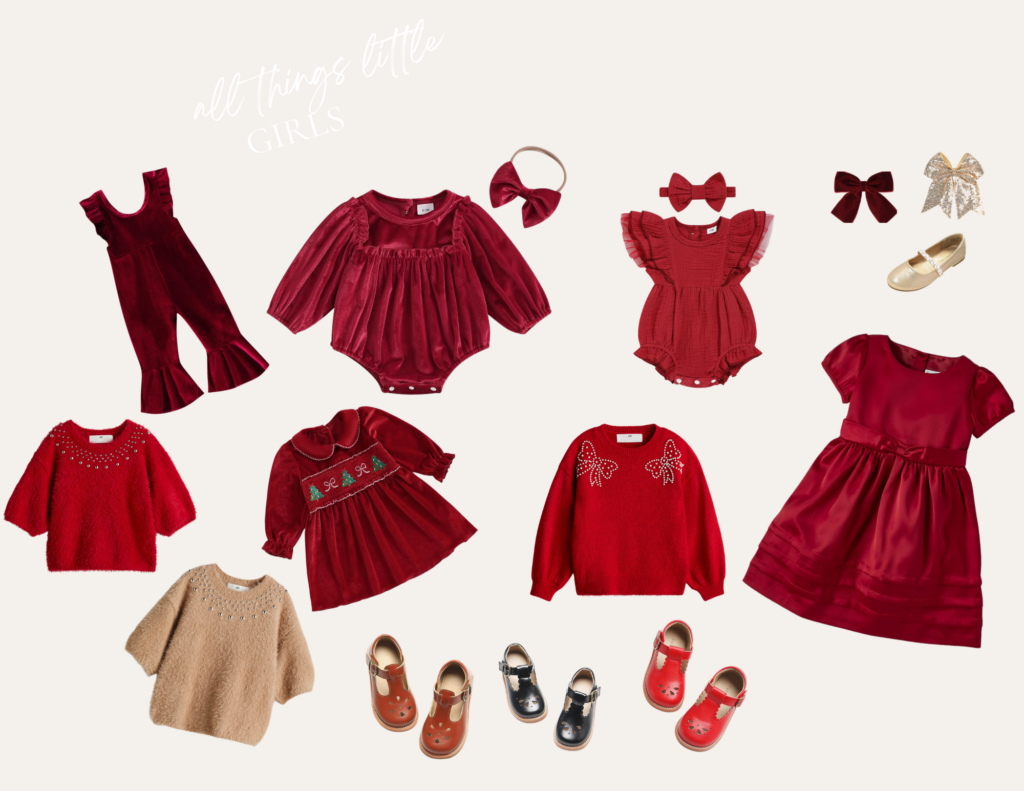 multiple examples of clothing ideas for little girls for Christmas